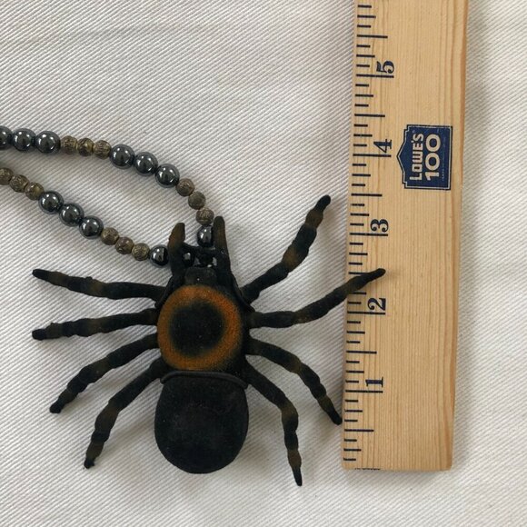 Black Spider Necklace Hematite Chain 24" Estate Sale Halloween Gothic - Picture 6 of 9